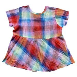 NEW Rebellion Rainbow Plaid Short Sleeve Shirt sz S